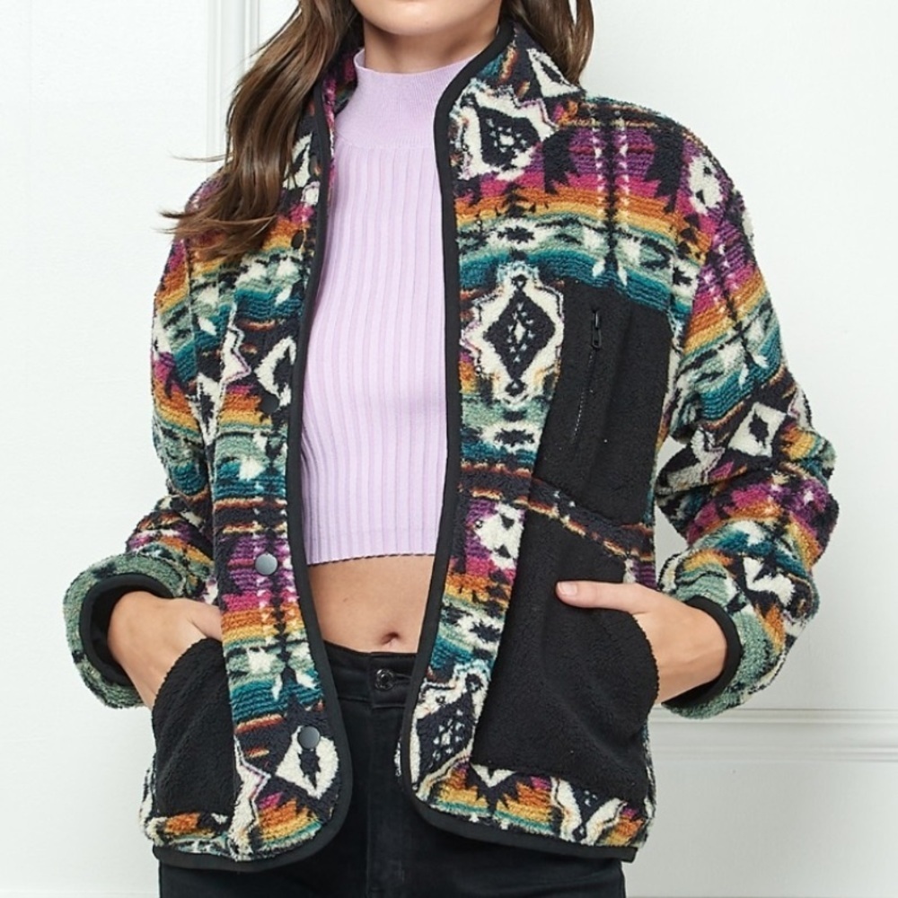 Veveret Multicolor Aztec Fleece Jacket Size Large